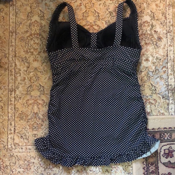 LANDS END size 12 D PolkaDot PolkaDot Tankini Bathing Swimsuit Top Retro BraCup - Picture 6 of 13